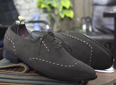 New Men's Handmade stylish Classic Dark Brown Suede Shoes.