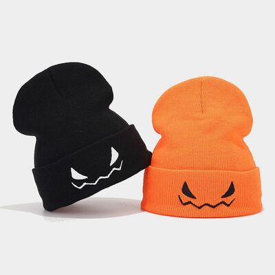 Halloween Pumpkin Devil Embroidery Knitted Hat Beanie Hat UNISEX
