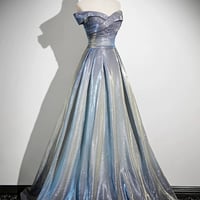 A-Line Gradient Blue Floor Length Prom Dress Party Dress - Thumbnail 1