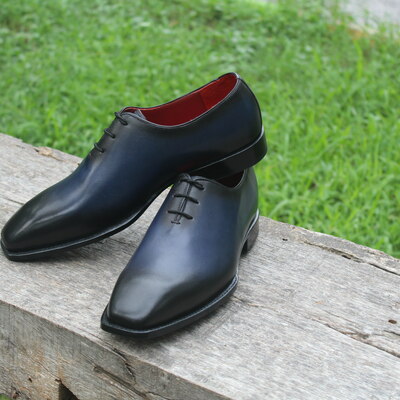 Crafted leather mens oxford budapest classic blue leather lace up dress shoes - Thumbnail 4