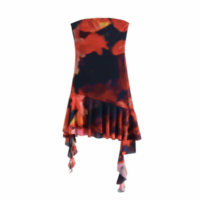 Temperamental and mature printed tulle tube dress - Thumbnail 5
