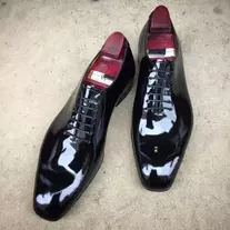 Men's Handmade Shiny Black Leather Oxford Whole-Cut Dress Casual Wear Shoes Men.