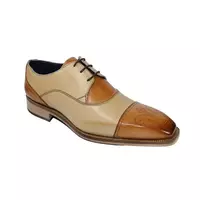 Tan Beige Cont Genuine Leather Burnished Brogue Cap Toe Handmade Laceup Shoes - Thumbnail 1
