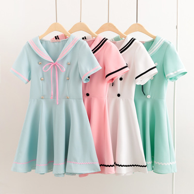 Cute macaron navy sailor dress
