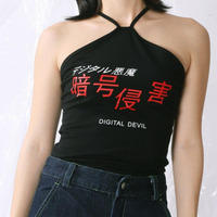 Sexy Japanese Chinese font printing Y-type camisole - Thumbnail 1
