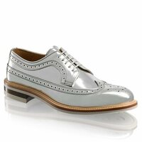 Oxford Wing Tip Brogue Toe White Formal Dress Handmade Leather Lace up Shoes - Thumbnail 4