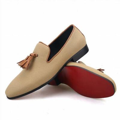 New handmade men's brown pompon khaki casual loafers shoes