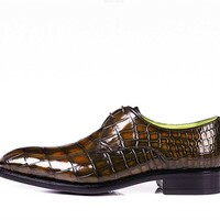 Men’s Handmade Alligator Leather Modern Classic Lace-up Dress Oxfords Shoes - Thumbnail 1