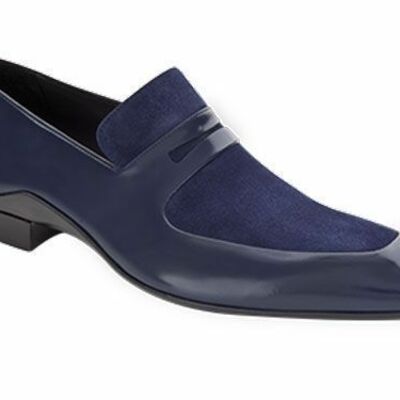 Handmade men two tone spectator shoes, men blue dress leather shoes