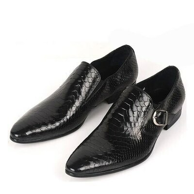 New handmade men's black snake skin leather dress slip on shoes