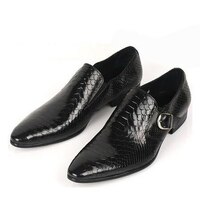 New Handmade Men's Black Snake Skin Leather Dress Slip On Shoes - Thumbnail 4