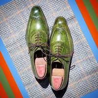 Italian Looks Formal Wear Handmade Green Lace Up Shoes Men's Oxfords Shoes For Festivals - Thumbnail 1