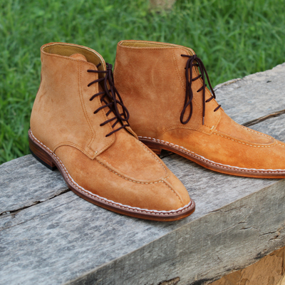 Crafted leather handmade classic mens tan suede leather split toe jodhpur boot