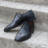 Crafted Leather Black Ostrich Leather Oxford Lace up Dress Shoes - Thumbnail 1