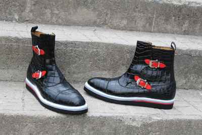 Crafted Leather Tri Rubber Sole Black Crocodile/Alligator Leather Jodhpur Boot