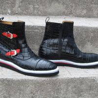 Crafted Leather Tri Rubber Sole Black Crocodile/Alligator Leather Jodhpur Boot - Thumbnail 1