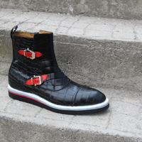 Crafted Leather Tri Rubber Sole Black Crocodile/Alligator Leather Jodhpur Boot - Thumbnail 2