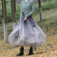 Gray Tulle Midi Skirt Outfit Women Ruffle Midi Tulle Skirt Wedding Outfit Party Skirt Plus Size Custom - Thumbnail 3