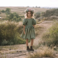Sage Green Boho Toddler Dress Flower Girl Gown - Thumbnail 1