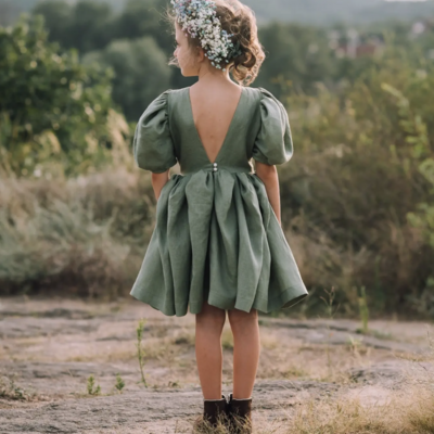 Sage green boho toddler dress flower girl gown