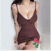 Sexy suspender dress for women with padded lace patchwork dress - Thumbnail 1