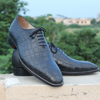 Crafted leather oxford men black crocodile luxury dress leather formal shoes