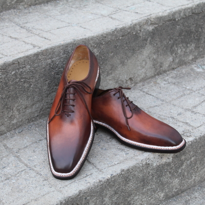 Crafted leather classic oxford - brown calf dress double norwegian welted lace up men shoes - Thumbnail 5