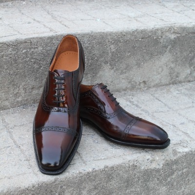 Crafted leather dark brown leather dress lace up shoes - Thumbnail 4