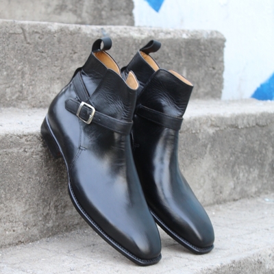 Crafted leather handmade black buckle strap jodhpur ankle high boot - Thumbnail 5