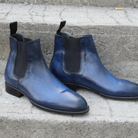 Crafted Leather Classic Handmade Blue Patina Leather Men Chelsea Boot - Thumbnail 1