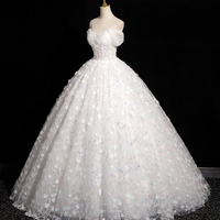 White Tulle Flowers Long A-Line Prom Dresses, A-Line Off the Shoulder Sweet 16 Formal Dresses - Thumbnail 1