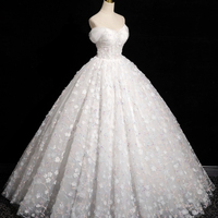 White Tulle Flowers Long A-Line Prom Dresses, A-Line Off the Shoulder Sweet 16 Formal Dresses - Thumbnail 2