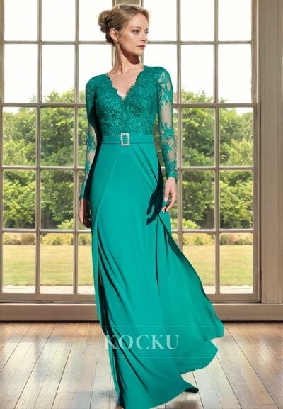 Blue Sheath Mother Of The Bride/Groom Dresses Lace Evening Gowns Wedding Guest Dress