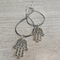 Silver Hamsa Charm Hoops - Thumbnail 2