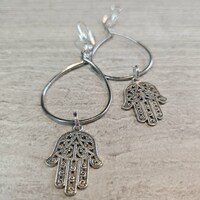 Silver Hamsa Charm Hoops - Thumbnail 3