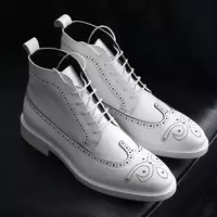 NEW New Men Handmade Ankle High White Leather Lace Up Wing Tip & Brogue Boots - Thumbnail 4