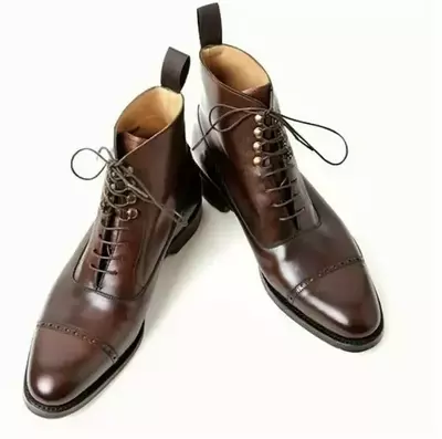 New Handmade Men's Brown Cap toe Ankle Dress boot Men lace up leather ankle boot