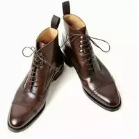New Handmade Men's Brown Cap toe Ankle Dress boot Men lace up leather ankle boot - Thumbnail 1