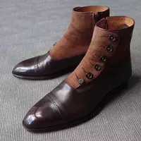 New Handmade Pure Leather & Suede Button Boots For Men's - Thumbnail 1