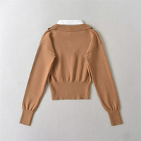 Fake two-piece POLO collar stitching contrast color long-sleeved sweater - Thumbnail 1