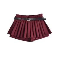 High waist belt skirt A-line pleated skirt - Thumbnail 2