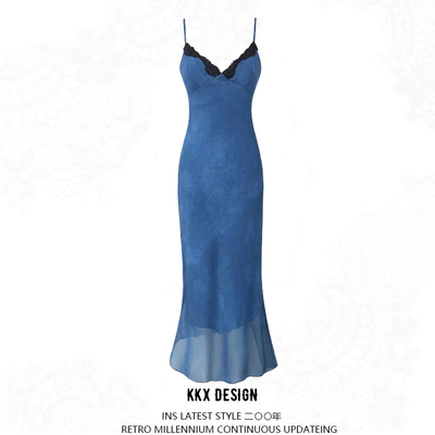 Deep v-neck suspender dress high waist printed seaside holiday fishtail midi skirt - Thumbnail 4