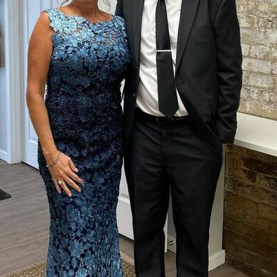 Sky blue sheath mother of the bride/groom dresses lace evening gowns wedding guest dress