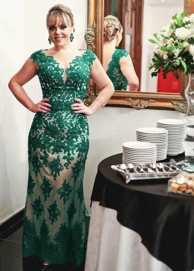 Green Sheath Mother Of The Bride/Groom Dresses Lace Appliques Evening Gowns Wedding Guest Dress