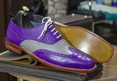 Wing Tip Shoes Lace Up Brogue Shoes, Handmade Men's Purple Gray Leather 