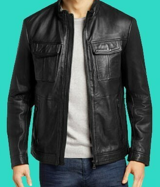New Black Men's Leather Jacket Overcoat Biker Lambskin Jacket