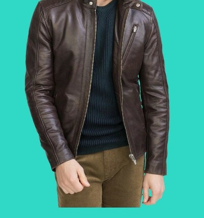 Brown Men's Leather Jacket Overcoat Biker 100% New Lambskin Jacket
