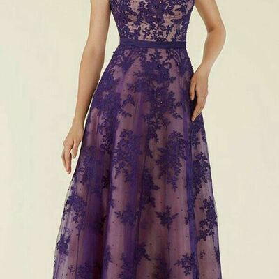 Purple mother of the bride/groom dresses lace evening gowns wedding guest dress