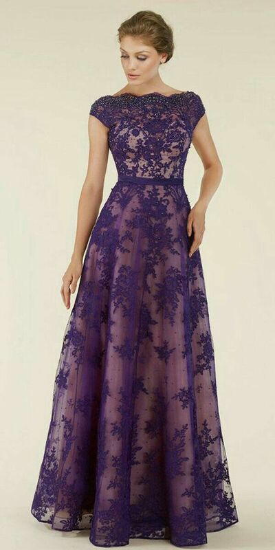 Purple Mother Of The Bride/Groom Dresses Lace Evening Gowns Wedding Guest Dress