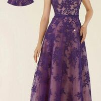 Purple Mother Of The Bride/Groom Dresses Lace Evening Gowns Wedding Guest Dress - Thumbnail 1